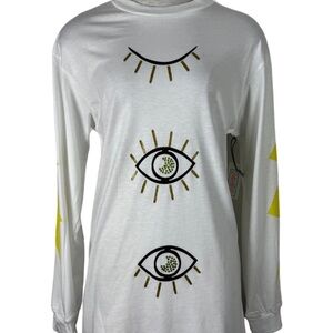 24HRS White Long Sleeve Shirt with Evil Eye Design S NWT